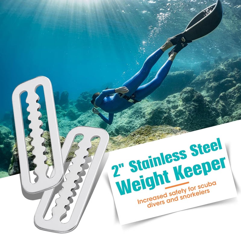 Dawitrly 4Pc Scuba Weight Belt Keepers, 316 Stainless Steel 2′ Diving Webbing Belt Slide Stopper Weight Retainer Clips with Teeth for Standard 2" (5cm) Webbing Belts - Image 3